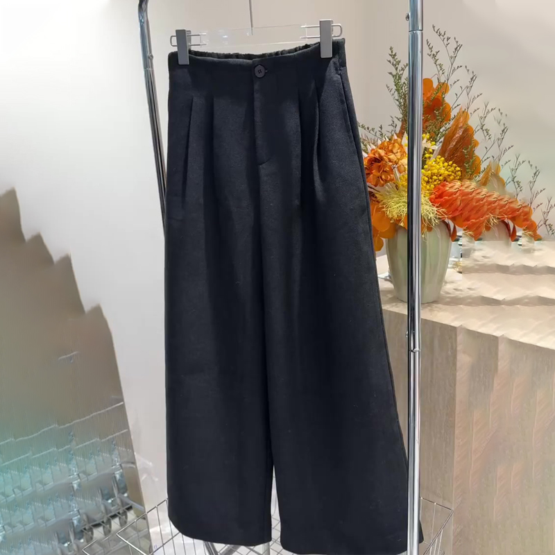 高端定制深灰色毛呢大码西装裤女