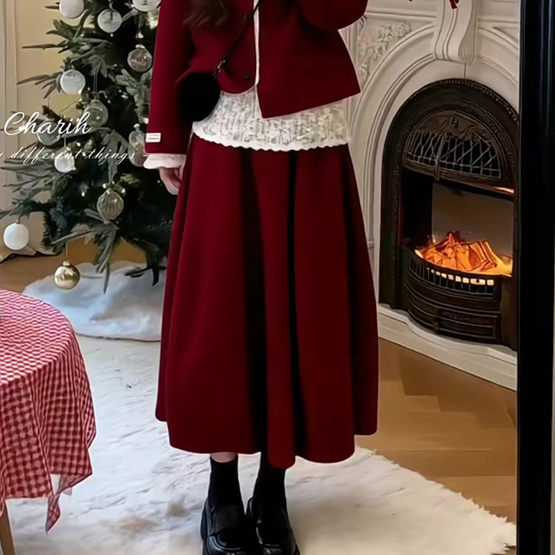 欧货高端定制红色毛呢大码半身裙女2025冬季新款加厚减龄花苞裙子,女装/女士精品,大码半身裙,淘宝优惠券,粉丝福利购,淘宝优惠卷