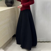 新款 欧货高端定制小众黑色毛呢大码 半身裙女2026春季 简约大摆裙子