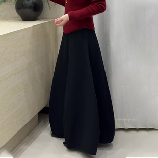 加厚简约大摆裙子 新款 欧货高端定制黑色毛呢大码 半身裙女2025冬季