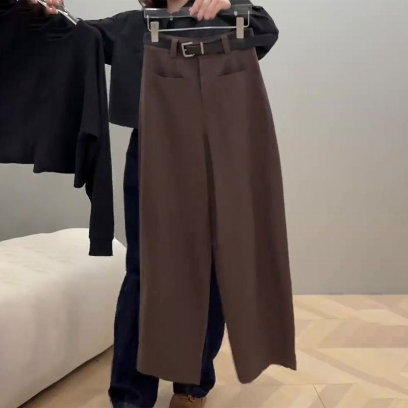 欧货高端定制棕色大码阔腿裤女