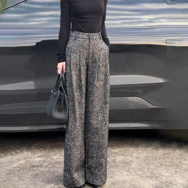 韩系灰色纹理低腰宽松休闲裤