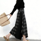 欧货高端定制黑灰色毛呢大码 半身裙女2026早春新款 格纹拼接大摆裙