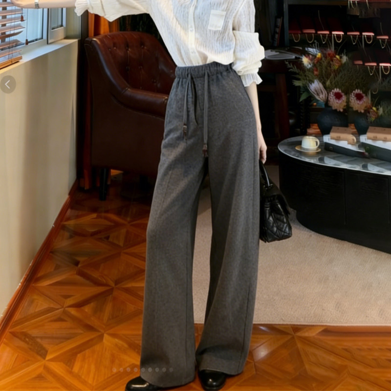 欧货高端定制灰色毛呢大码阔腿裤