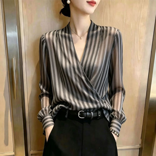 欧货高端撞色条纹围裹大码上衣女