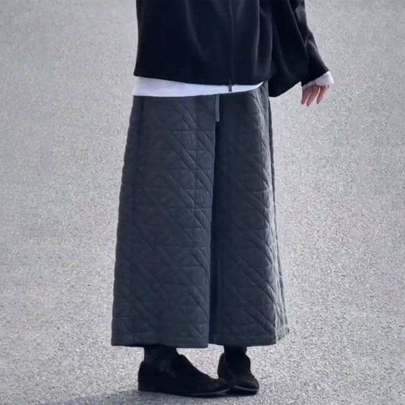 欧货高端定制灰色菱格夹棉大码阔腿裤女2025秋冬新款加厚休闲裤子