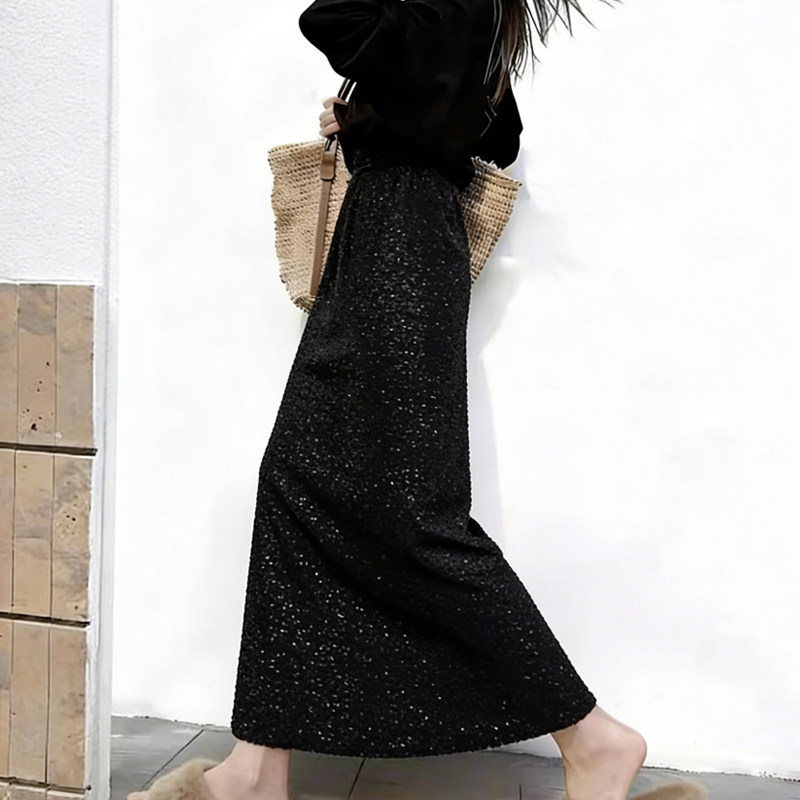 欧货高端定制黑色亮片大码半身裙女2026早春新款温柔轻奢A字裙子,女装/女士精品,大码半身裙,淘宝优惠券,粉丝福利购,淘宝优惠卷