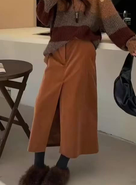 欧货高端定制橙色灯芯绒大码半身裙女2025秋冬新款加厚轻熟a字裙
