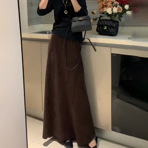 红棕色毛呢大码休闲加厚半身裙女2024冬季新款时髦洋气简约A字裙