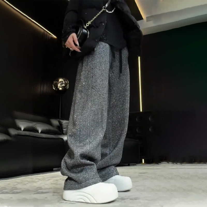 欧货高端定制灰色毛呢大码阔腿裤