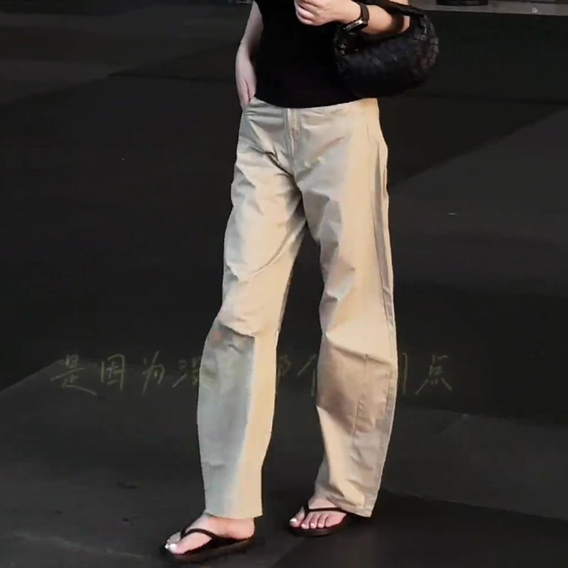 卡其色时尚阔腿裤女2025夏季新款