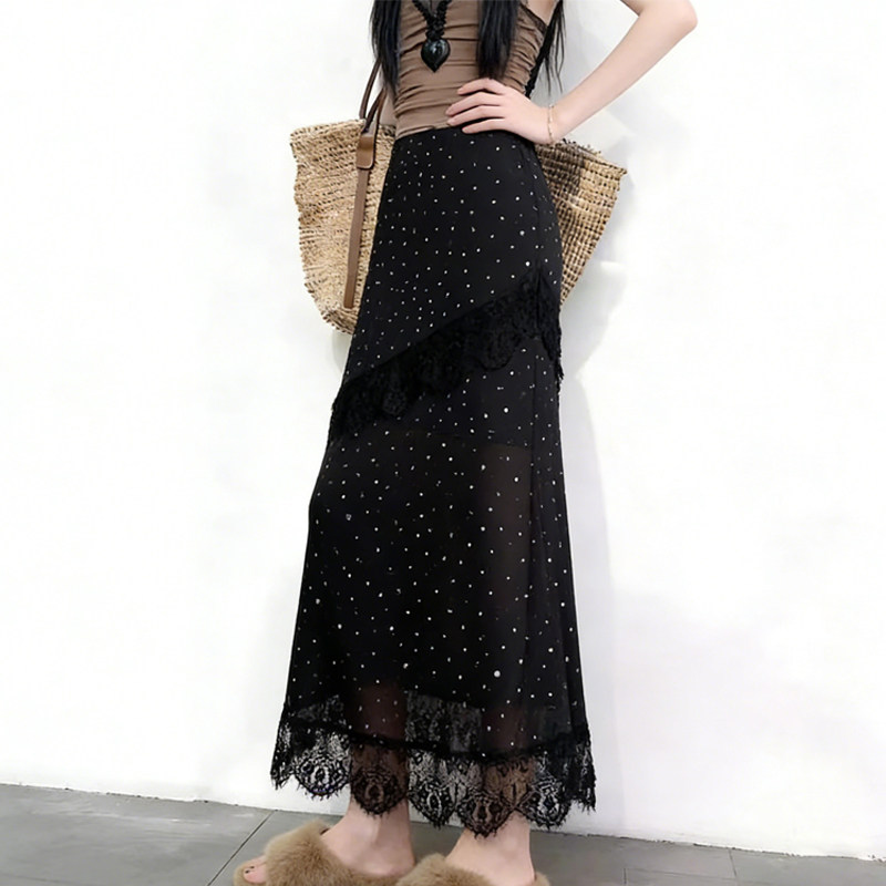 欧货高端定制黑色雪纺大码半身裙女2026早春新款波点蕾丝A字裙子,女装/女士精品,大码半身裙,淘宝优惠券,粉丝福利购,淘宝优惠卷