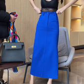 显瘦气质百搭长裙 高腰修身 法式 轻奢高级感蓝色A字裙2026春夏新款