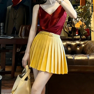 欧货高端定制亮黄色高腰大码 轻熟风百褶裙子 半身裙女2026早春新款