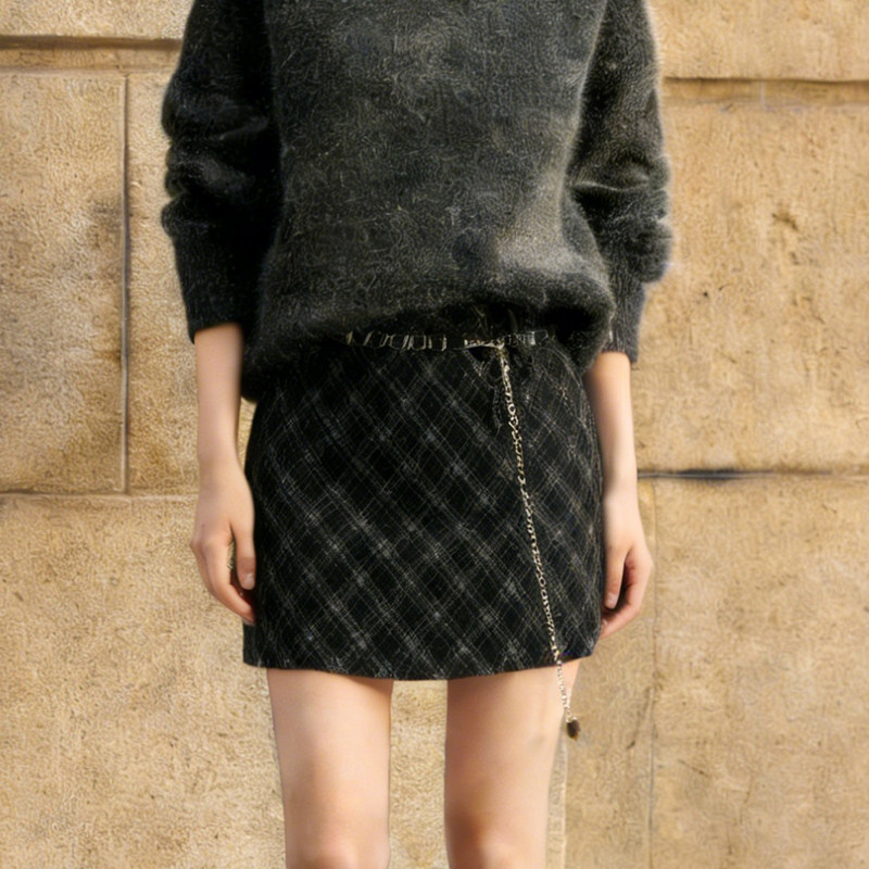 欧货高端定制黑灰色毛呢大码半身裙女2026早春新款格纹减龄A字裙,女装/女士精品,大码半身裙,淘宝优惠券,粉丝福利购,淘宝优惠卷