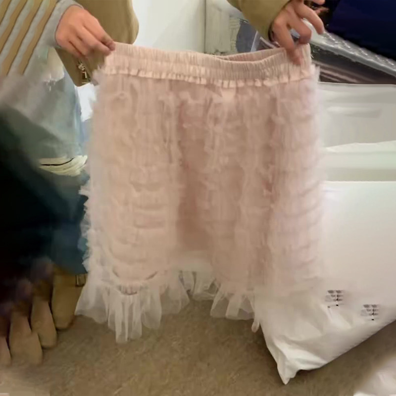 欧货高端定制粉色网纱拼接大码半身裙女2026早春新款温柔A字裙子,女装/女士精品,大码半身裙,淘宝优惠券,粉丝福利购,淘宝优惠卷
