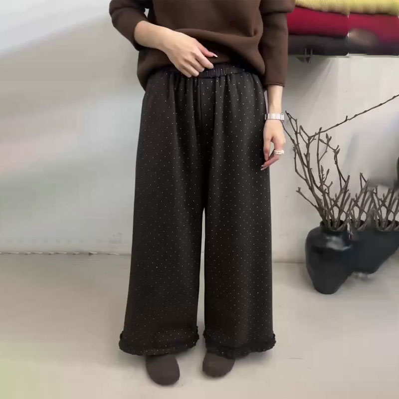 高端定制棕色波点大码阔腿裤女