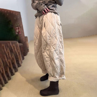 品质上等裤 女2025早秋新款 子 棉麻菱格阔腿裤 欧货高端定制白色大码