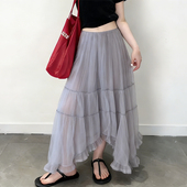 欧货高端定制灰色网纱不规则大码 半身裙女2026春夏新款 多层蛋糕裙