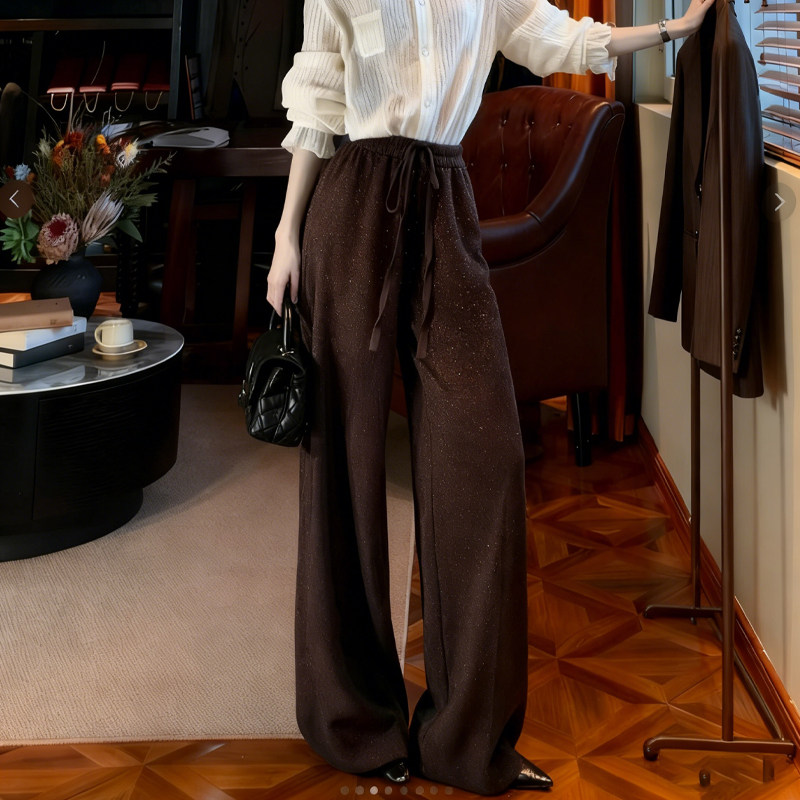 欧货高端定制咖色细闪大码阔腿裤