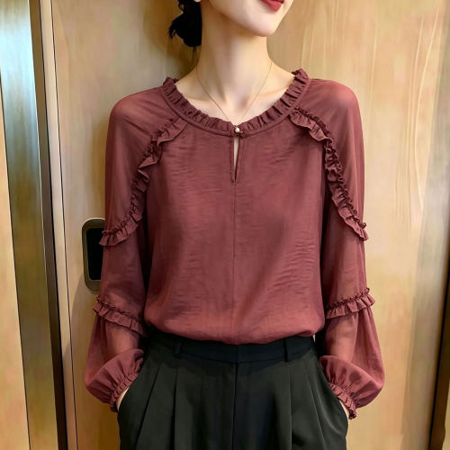 欧货高端复古豆沙红大码上衣女