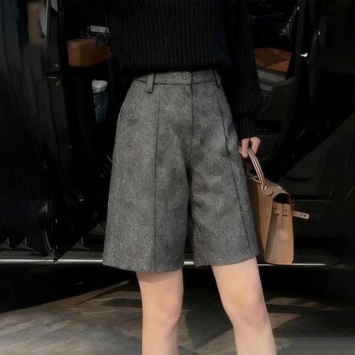 高端定制灰色毛呢大码阔腿裤女