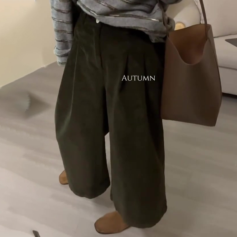 欧货高端定制军绿色大码阔腿裤女