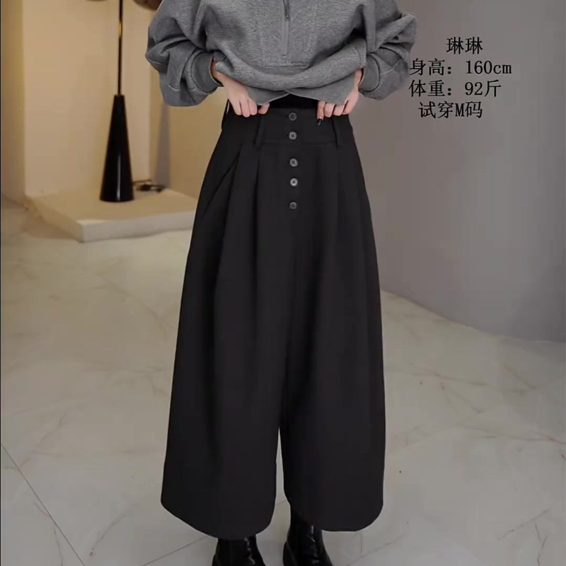 欧货高端定制灰色毛呢大码阔腿裤女2025秋冬厚款高腰慵懒风休闲裤,女装/女士精品,大码裤装,淘宝优惠券,粉丝福利购,淘宝优惠卷