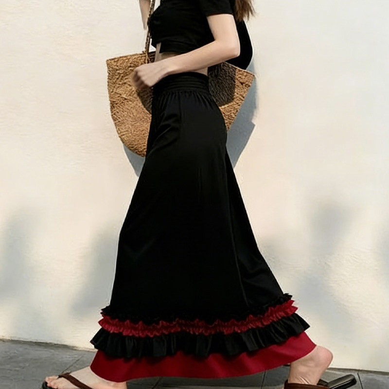 欧货高端定制黑色毛呢大码半身裙