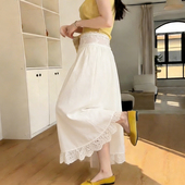 欧货高端定制米白色蕾丝拼接大码 半身裙女2026春夏新款 轻熟大摆裙