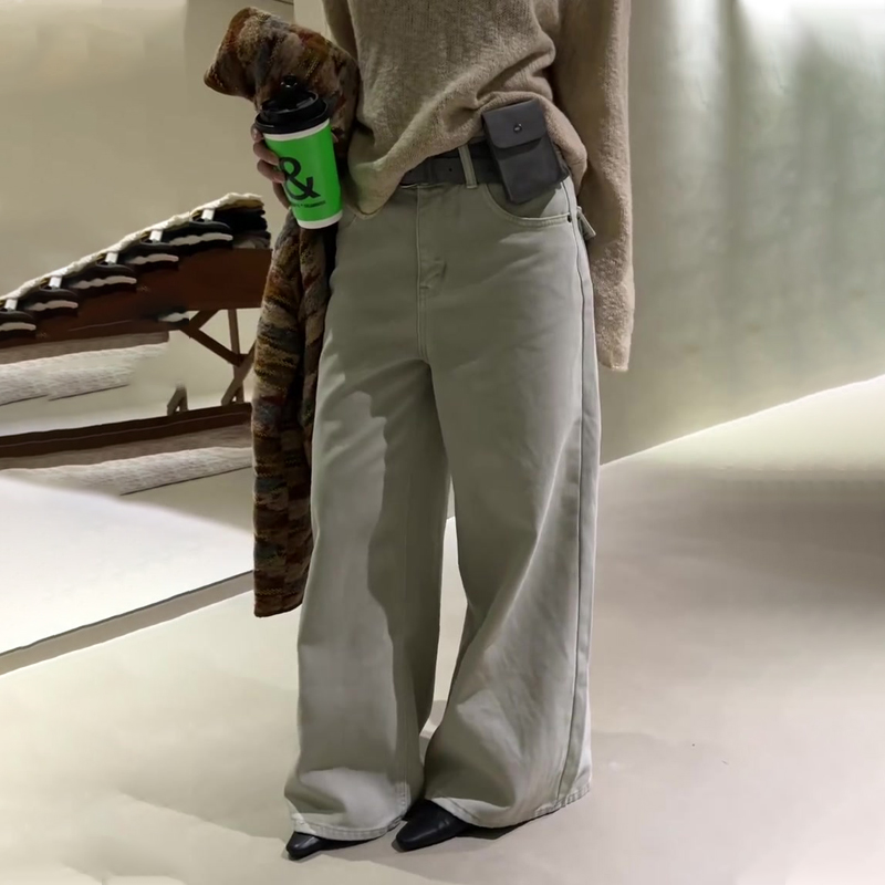 欧货高端定制水泥灰大码阔腿裤女