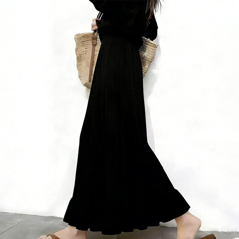 欧货高端定制黑色压褶大码半身裙女2026早春新款荷叶边百搭大摆裙,女装/女士精品,大码半身裙,淘宝优惠券,粉丝福利购,淘宝优惠卷