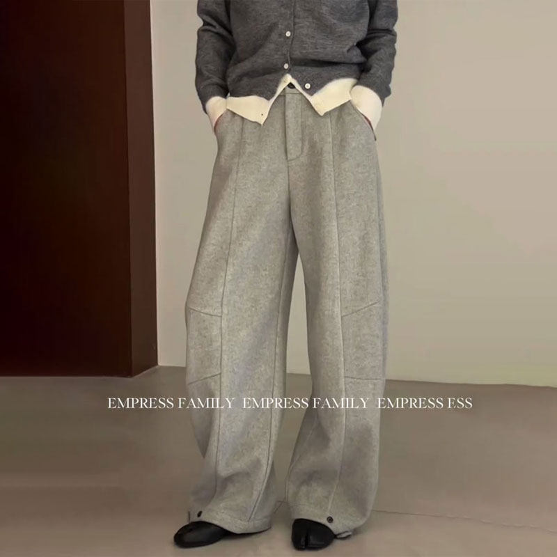 欧货高端定制灰色大码阔腿裤女2025冬季新款加厚慵懒风松弛休闲裤,女装/女士精品,大码裤装,淘宝优惠券,粉丝福利购,淘宝优惠卷
