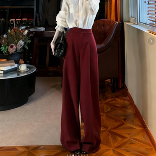 阔腿裤 裤 女2025冬季 加厚垂顺感西装 子 新款 欧货高端定制深红色大码