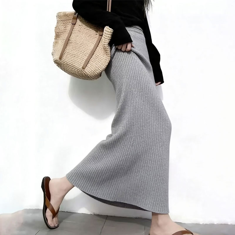 高端定制灰色大码针织半身裙女