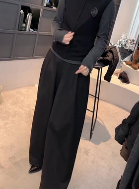 欧货高端定制黑色大码阔腿裤女2025冬季新款加厚休闲松弛感西装裤