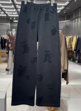 美式街头松紧腰印花直筒卫裤女2025年秋冬新款时髦小众别致弯刀裤