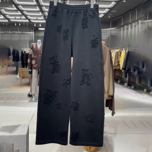 时髦小众别致弯刀裤 女2025年秋冬新款 街头松紧腰印花直筒卫裤 美式