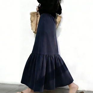 加厚轻熟风鱼尾裙子 新款 欧货高端定制深蓝色大码 半身裙女2025冬季