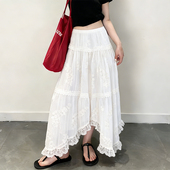 欧货高端定制白色蕾丝拼接大码 半身裙女2026早春新款 浪漫风大摆裙