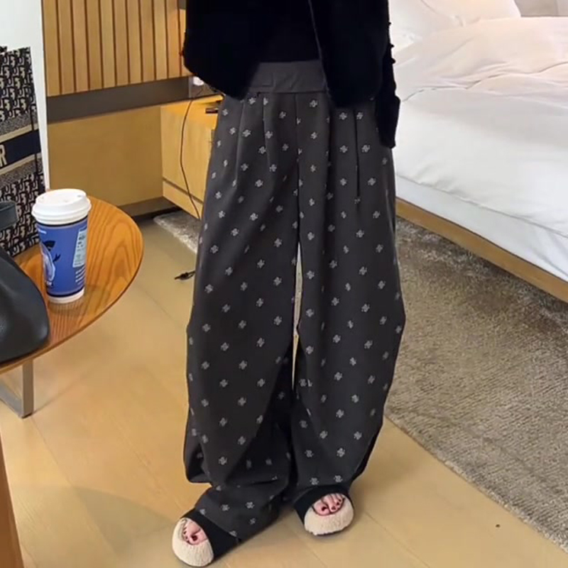 欧货高端定制深灰色大码阔腿裤女