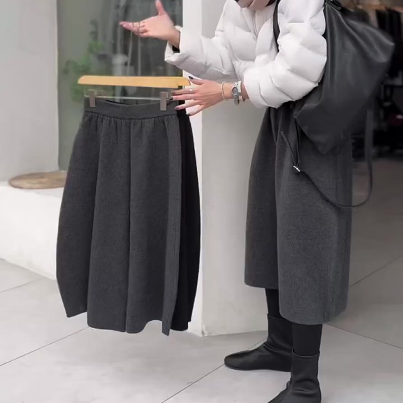 欧货高端定制灰色毛呢大码阔腿裤