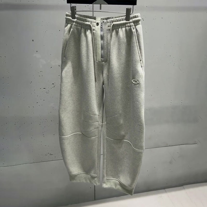 欧货高端定制浅灰色毛呢大码阔腿卫裤女2025秋冬新款加厚休闲裤子