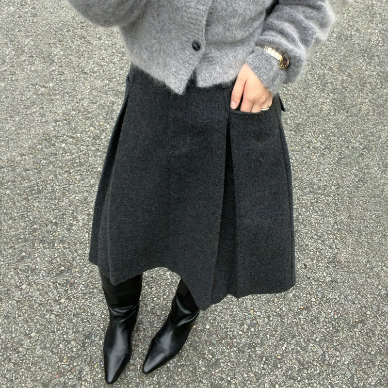 欧货高端定制黑色毛呢大码半身裙