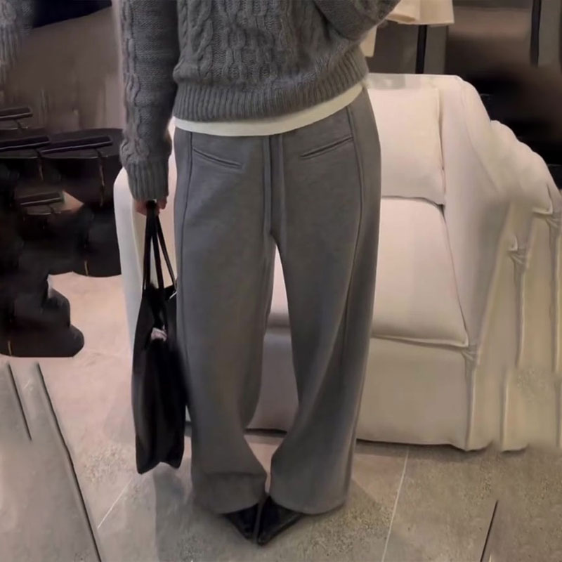 高端定制灰色毛呢大码阔腿裤女