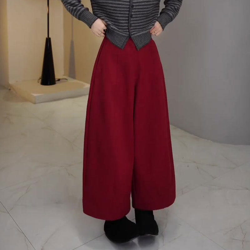 欧货高端定制红色大码阔腿裤女2025冬季新款加厚宽松慵懒风休闲裤,女装/女士精品,大码裤装,淘宝优惠券,粉丝福利购,淘宝优惠卷