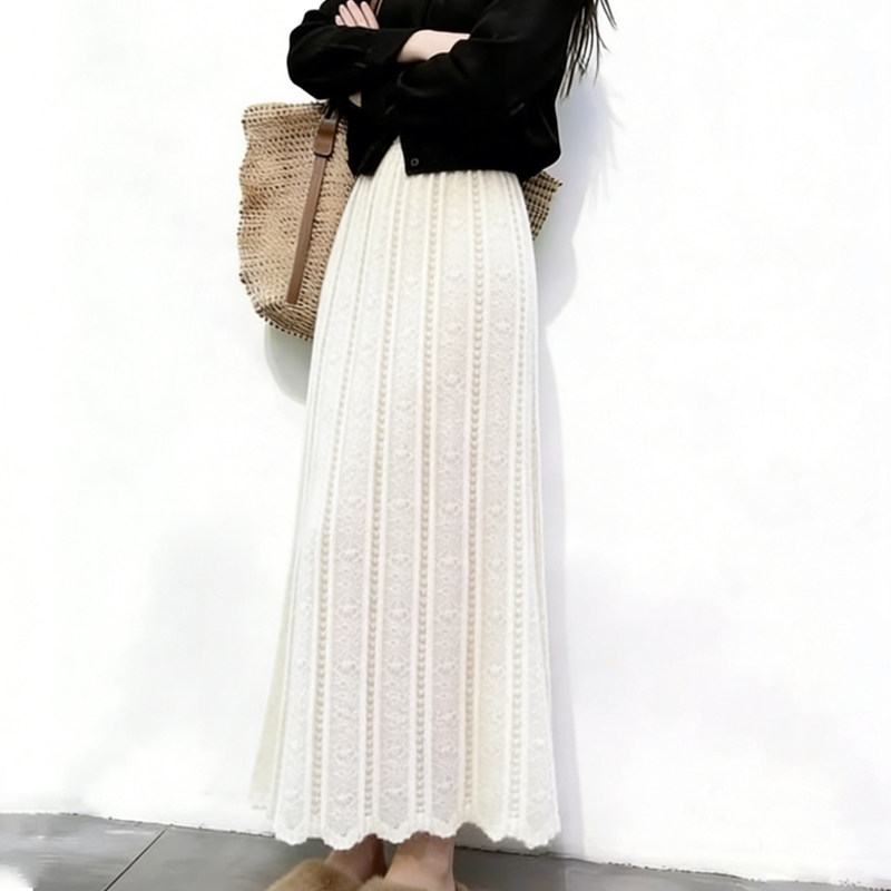 欧货高端定制白色针织大码半身裙女2025冬季新款加厚温柔风A字裙,女装/女士精品,大码半身裙,淘宝优惠券,粉丝福利购,淘宝优惠卷