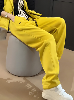 黄色大码宽松时尚束脚裤女2025年秋季新款休闲百搭阔腿显瘦直筒裤