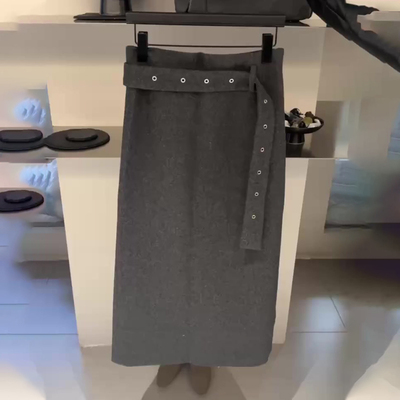欧货高端定制灰黑毛呢大码半身裙