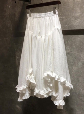 高端定制白色木耳边大码半身裙女2025冬季新款加厚不规则A字裙子